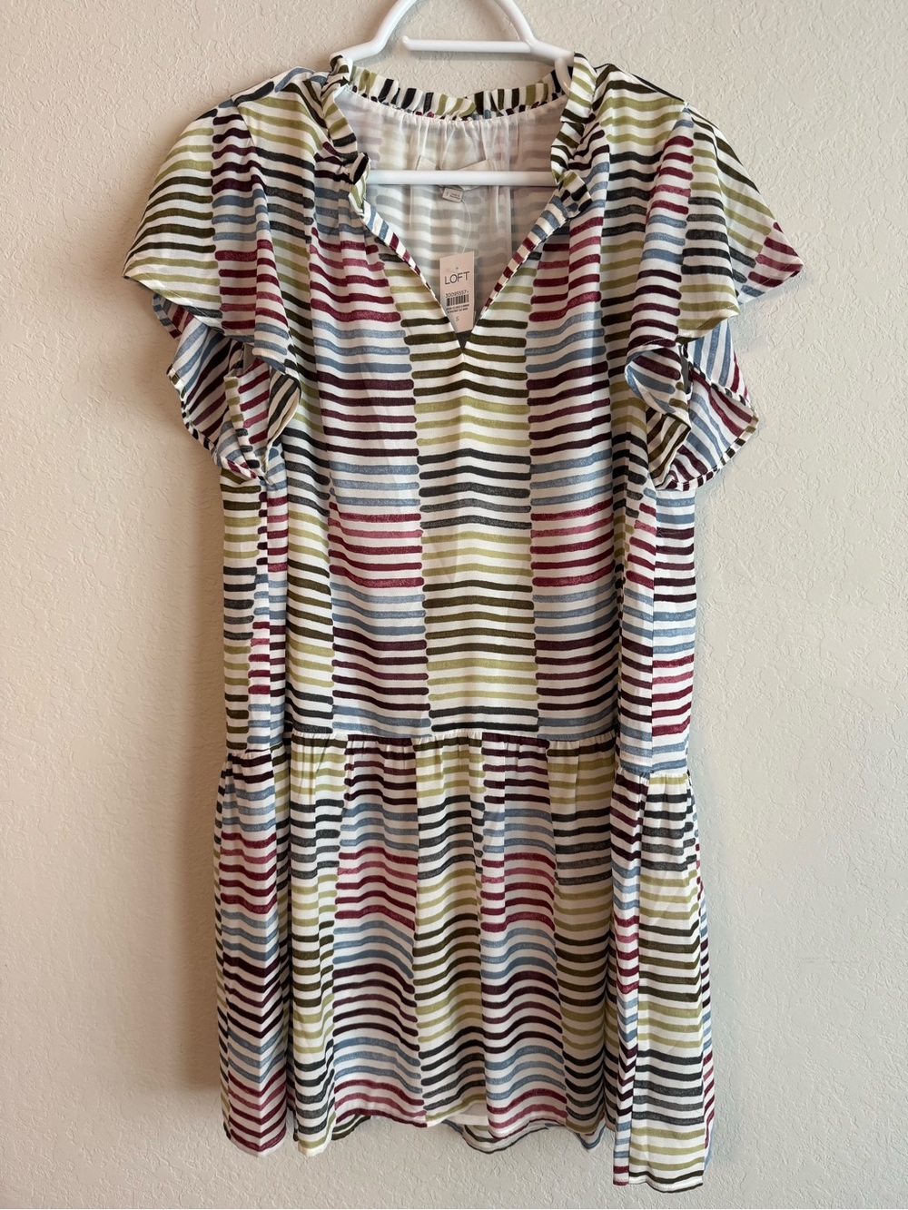 LOFT Colorful Striped Short Sleeve Dress
